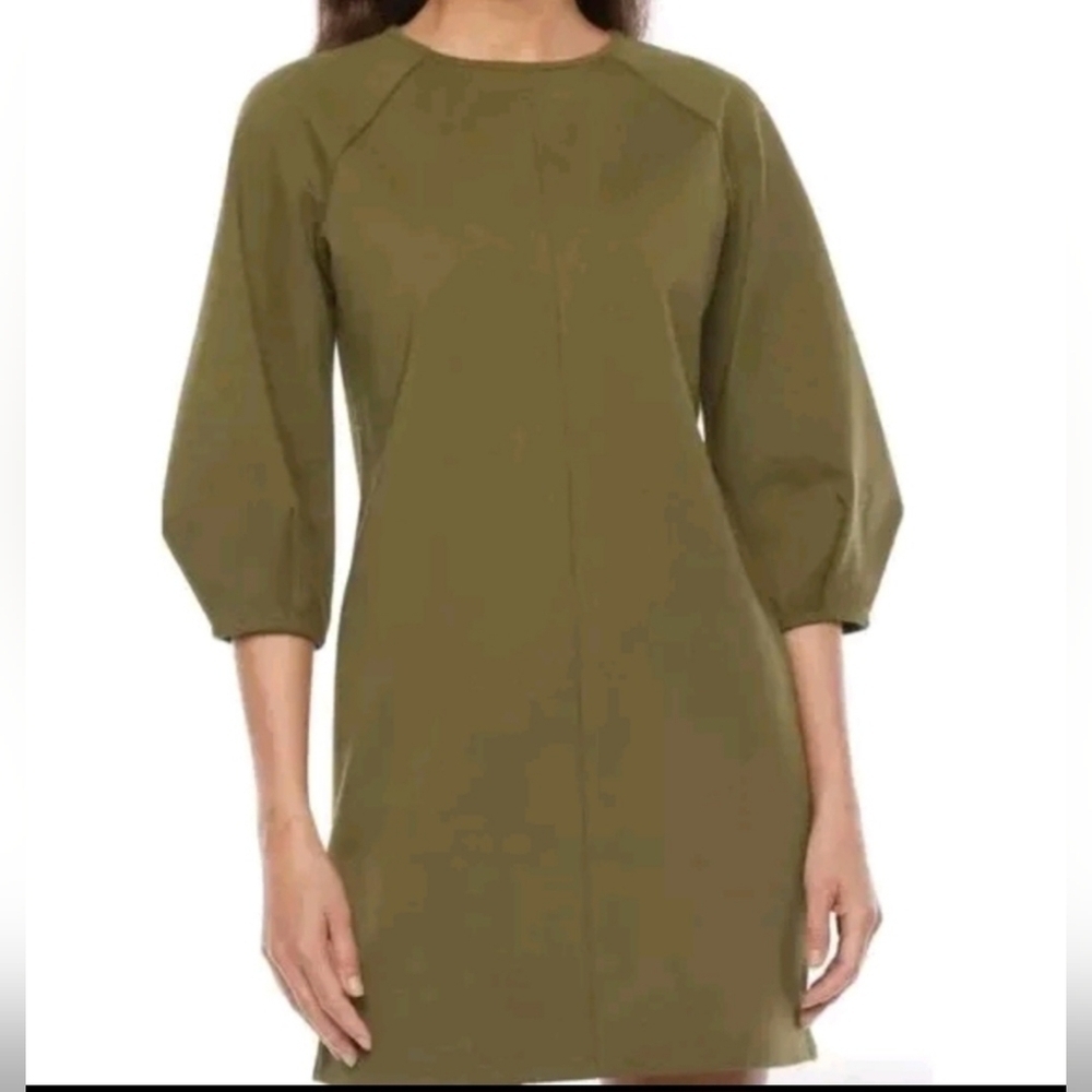 Worthington‎ Shift Dress Women's Army Green Black Balloon 3/4 Sleeve Stretch New